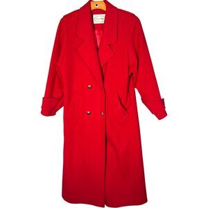 Vintage Irene Hill 100% Wool Red Coat Long Military Style Double Breasted M